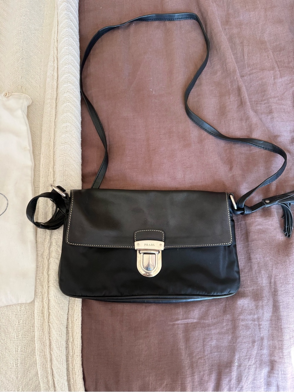Prada Black Leather Crossbody with Silver-Tone Lock
